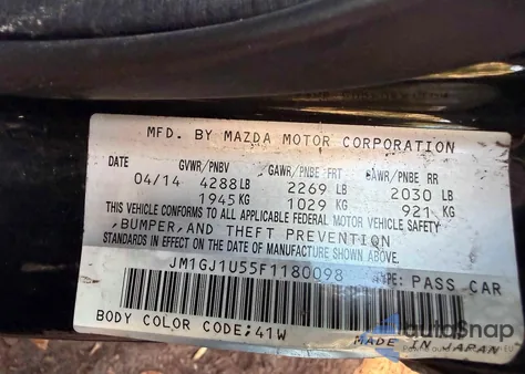 2015 Mazda 6 Sport z USA, uszkodzony, nr VIN JM1GJ1U55F1180098